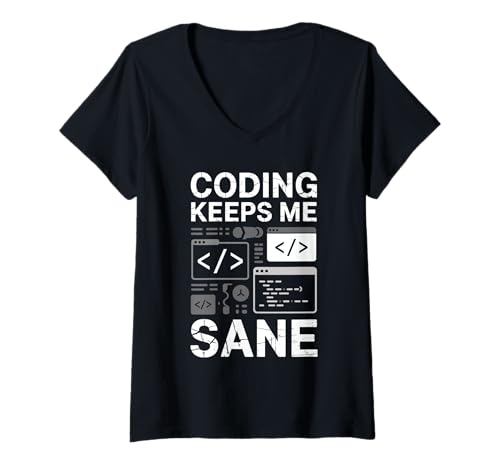 Damen Coding Keeps Me Sane Coder Vintage Coding Geeks für Herren T-Shirt mit V-Ausschnitt Damen Coding Keeps Me Sane Coder Vintage Coding Geeks für Herren T-Shirt mit V-Ausschnitt von Programming Binary Coding Programmer Computer Geek