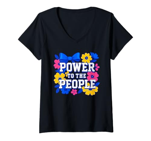 Damen Power to The People Mutiges Retro-Design im aktivistischen Stil T-Shirt mit V-Ausschnitt von Progressive Voices Collective