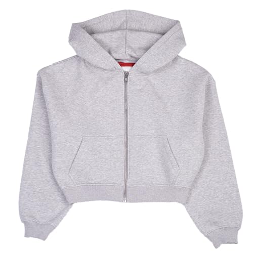 Prohibited einfarbiger Basic Cropped Oversized Zip-Hoodie | Premium Damen Sweat-Jacke | Schwerer und Weicher Stoff mit 360 GSM (M, Grey Melange) von Prohibited Blanks