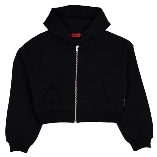 Prohibited einfarbiger Basic Cropped Oversized Zip-Hoodie | Premium Damen Sweat-Jacke | Schwerer und Weicher Stoff mit 360 GSM (XL, Black) von Prohibited Blanks
