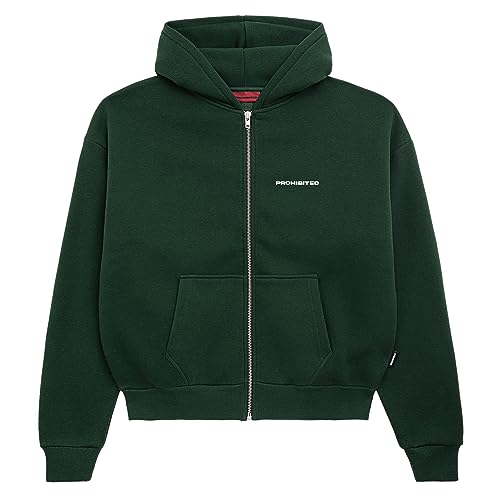 Prohibited einfarbiger Basic Oversized Zip-Hoodie | Premium Herren & Damen Sweat-Jacke (Unisex) | Schwerer Stoff mit 360 GSM (10119 Green XL) von Prohibited Blanks