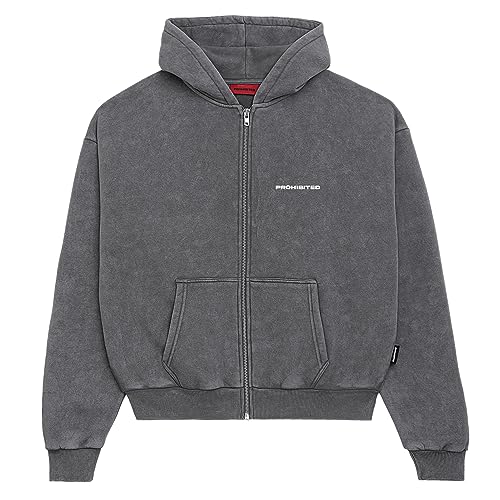 Prohibited einfarbiger Basic Oversized Zip-Hoodie | Premium Herren & Damen Sweat-Jacke (Unisex) | Schwerer Stoff mit 360 GSM (10119 Grey L) von Prohibited Blanks