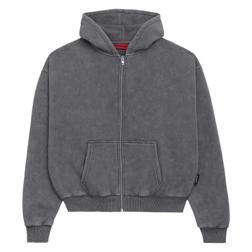 Prohibited einfarbiger Basic Oversized Zip-Hoodie | Premium Herren & Damen Sweat-Jacke (Unisex) | Schwerer Stoff mit 360 GSM (Grey L) von Prohibited Blanks