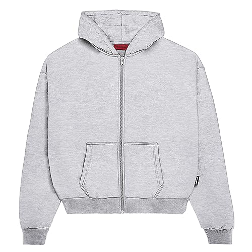 Prohibited einfarbiger Basic Oversized Zip-Hoodie | Premium Herren & Damen Sweat-Jacke (Unisex) | Schwerer Stoff mit 360 GSM (Grey Melange L) von Prohibited Blanks