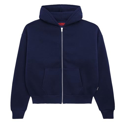 Prohibited einfarbiger Basic Oversized Zip-Hoodie | Premium Herren & Damen Sweat-Jacke (Unisex) | Schwerer Stoff mit 360 GSM (Navy XL) von Prohibited Blanks