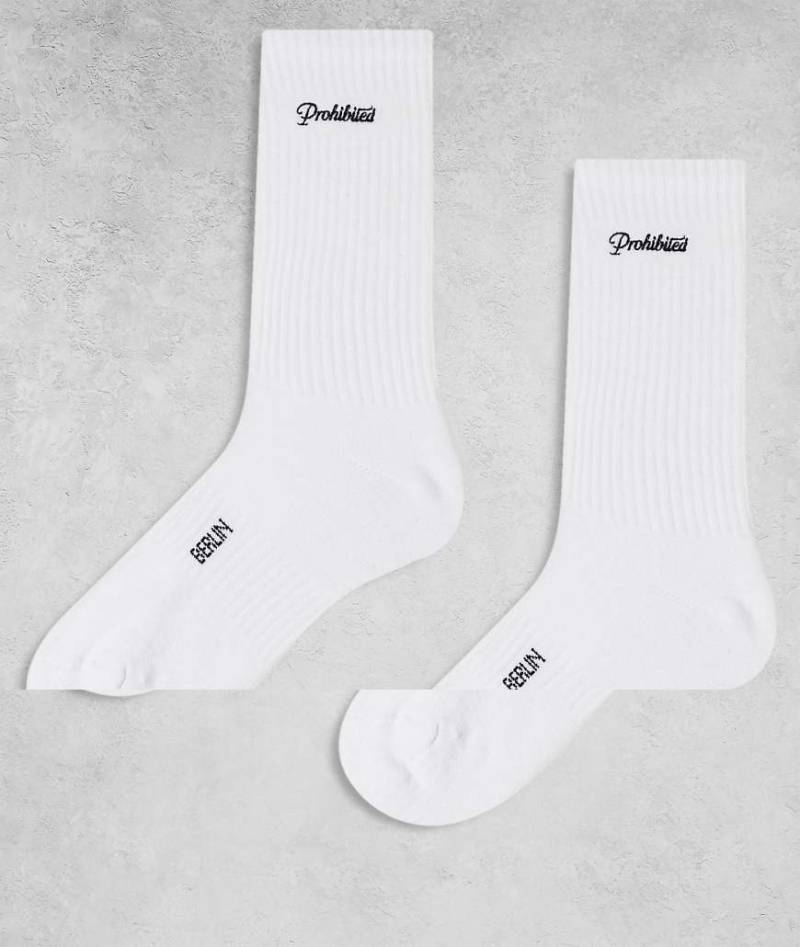 Prohibited - 2er-Pack Socken in Weiß mit Logo von Prohibited