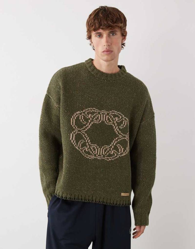 Prohibited - Cropped-Fit-Strickpullover im Oversize-Stil in Grün mit Legacy-Logo von Prohibited