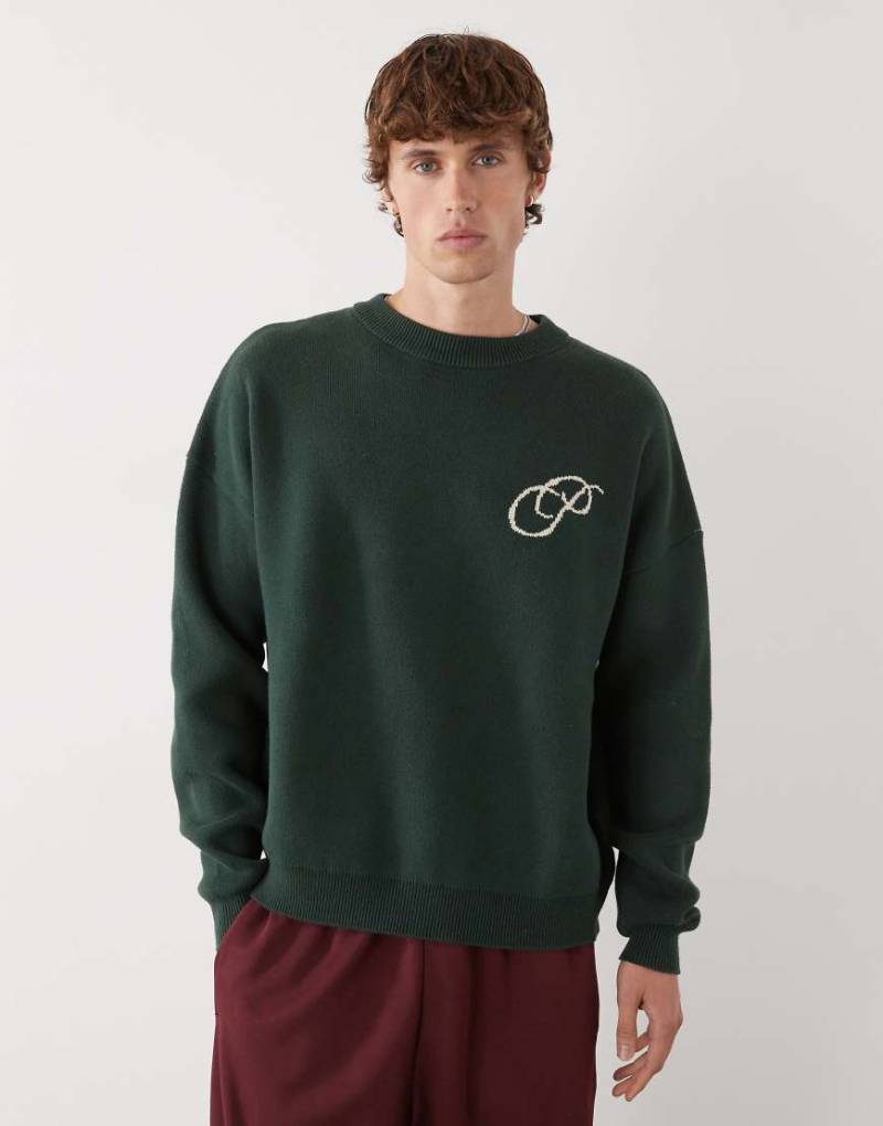 Prohibited - Kastiger Oversize-Pullover in Grün mit Logo von Prohibited
