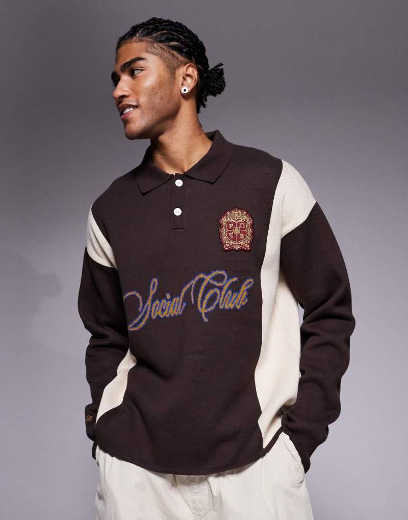 Prohibited - Langärmliges Strick-Polohemd mit Logo in Braun-Brown von Prohibited