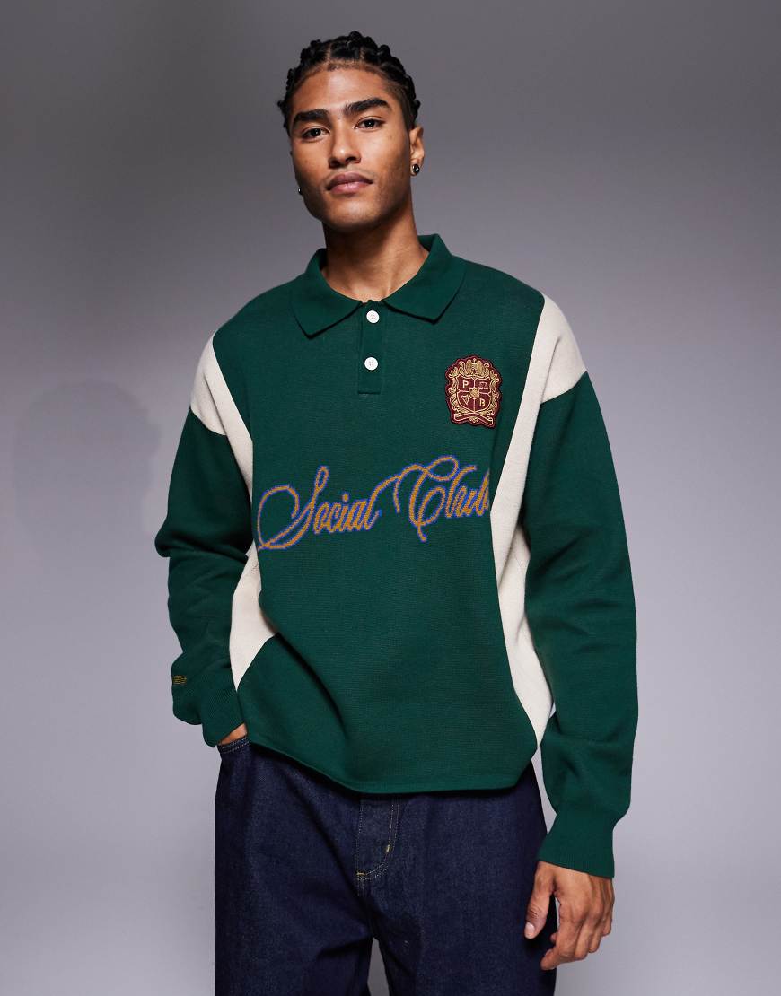 Prohibited - Langärmliges Strick-Polohemd mit Logo in Grün von Prohibited