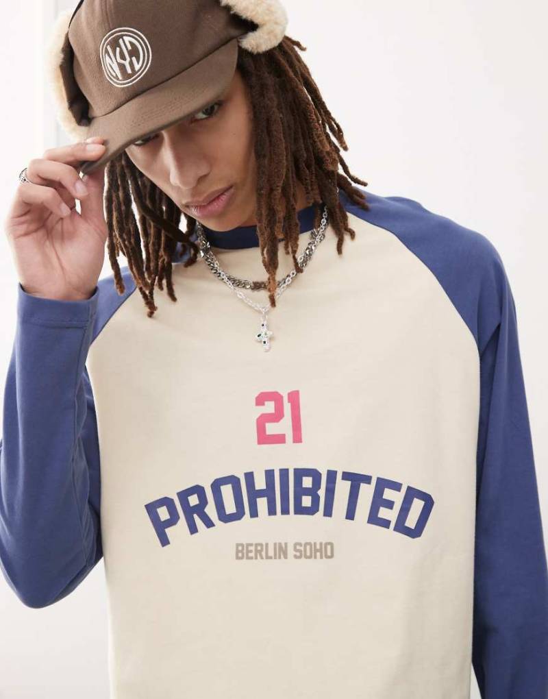 Prohibited - Langärmliges T-Shirt in Marineblau mit 21-Logo von Prohibited