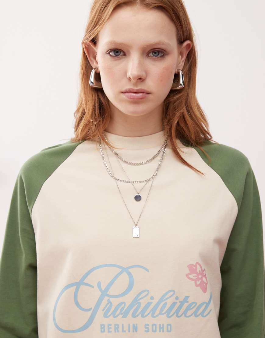 Prohibited - Rosi - Vintage-Langarmshirt in Grün mit Raglan-Ärmeln von Prohibited