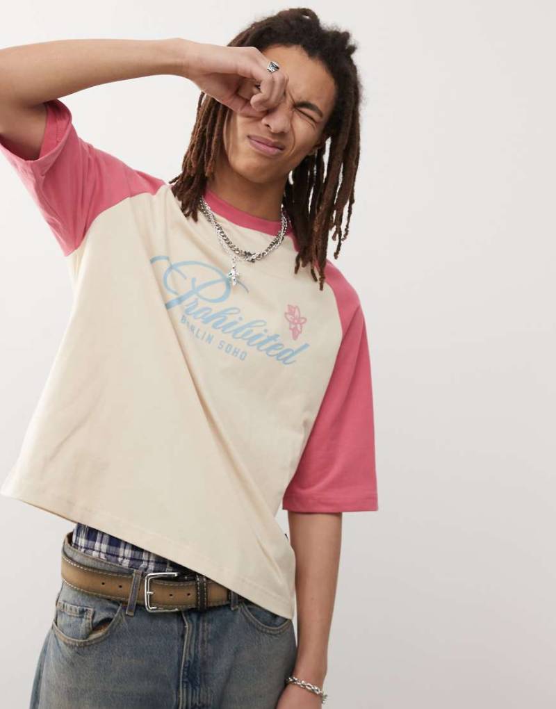 Prohibited - Rosi - Vintage-T-Shirt in Rot mit Raglanärmeln von Prohibited