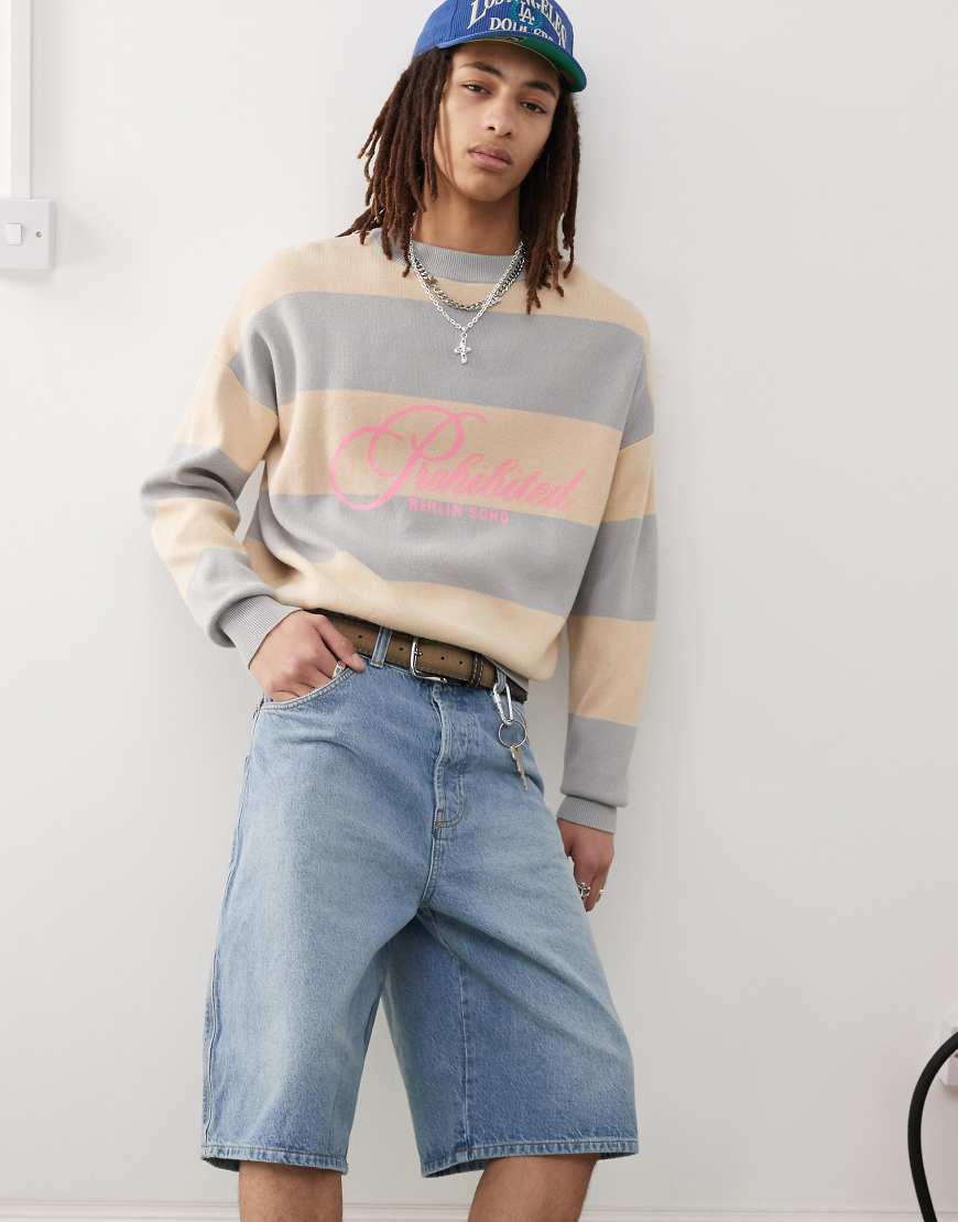 Prohibited - Soho - Vintage-Strickpullover in Creme mit Streifen-Weiß von Prohibited