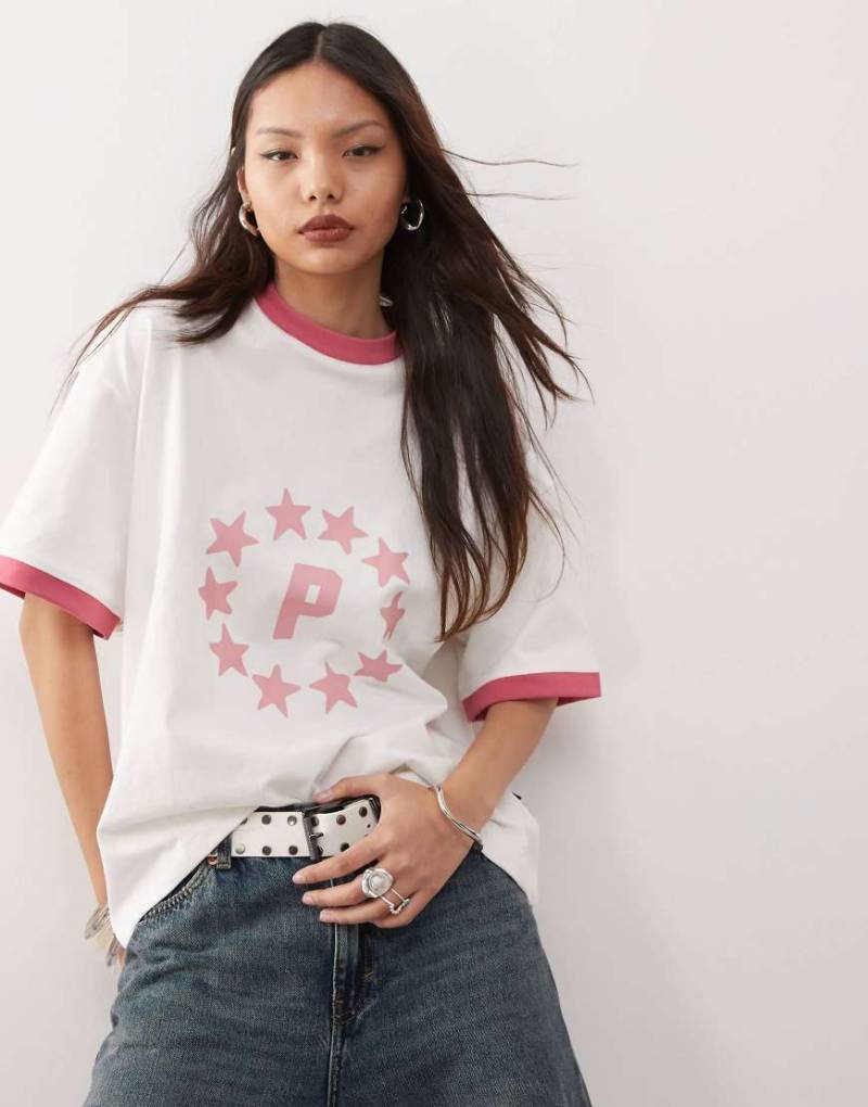 Prohibited - T-Shirt in Weiß mit Stern-Logo in Rosa von Prohibited