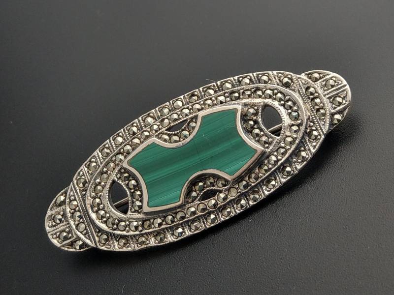 sterling Silber Markasiten Brosche Mit Malachit von ProhibitionGems