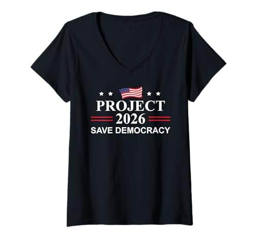 Damen Project 2026 Save Democracy Defend Protest Fight Oligarchy T-Shirt mit V-Ausschnitt Damen Project 2026 Save Democracy Defend Protest Fight Oligarchy T-Shirt mit V-Ausschnitt von Project 2026 T Shirt,Mens Defend Democracy TShirt
