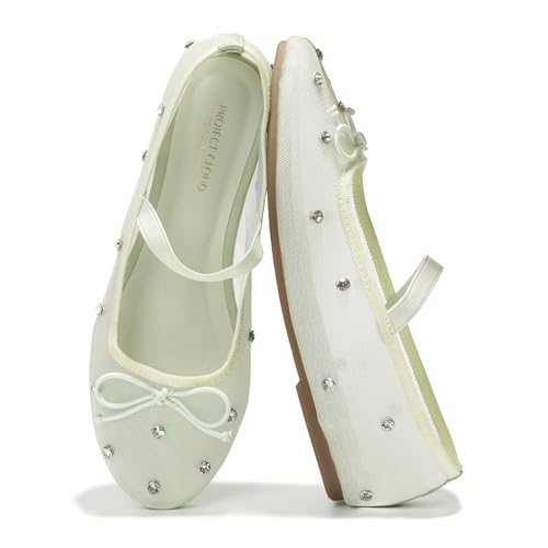 Project Cloud Ballerinas für Damen – Kristallverzierte Mesh-Ballerinas für Frauen – rutschfeste Mary Jane Schuhe mit Memory-Schaum – Freizeitschuhe für ganztägigen Komfort (Amity), Minze, 39.5 EU von Project Cloud