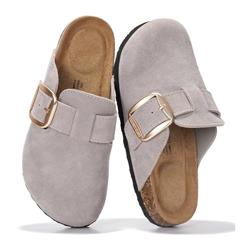 Project Cloud Clogs aus echtem Leder für Damenschuhe – Memory-Schaum-Einlegesohle, rutschfestes und natürliches Kork-Fußbett, Fußgewölbeunterstützung, große Schnalle, Damen-Clogs und Pantoletten für von Project Cloud