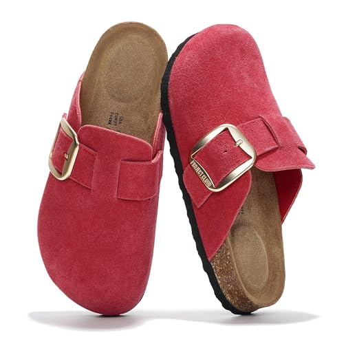 Project Cloud Clogs aus echtem Leder für Damenschuhe – Memory-Schaum-Einlegesohle, rutschfestes und natürliches Kork-Fußbett, Fußgewölbeunterstützung, große Schnalle, Damen-Clogs und Pantoletten für von Project Cloud