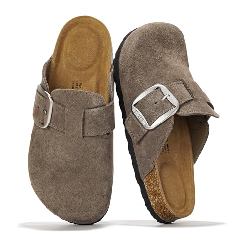 Project Cloud Clogs aus echtem Leder für Damenschuhe – Memory-Schaum-Einlegesohle, rutschfestes und natürliches Kork-Fußbett, Fußgewölbeunterstützung, große Schnalle, Damen-Clogs und Pantoletten für von Project Cloud
