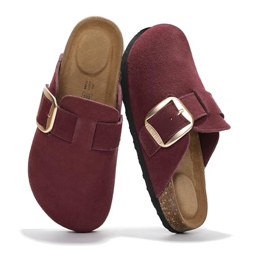 Project Cloud Clogs aus echtem Leder für Damenschuhe – Memory-Schaum-Einlegesohle, rutschfestes und natürliches Kork-Fußbett, Fußgewölbeunterstützung, große Schnalle, Damen-Clogs und Pantoletten für von Project Cloud