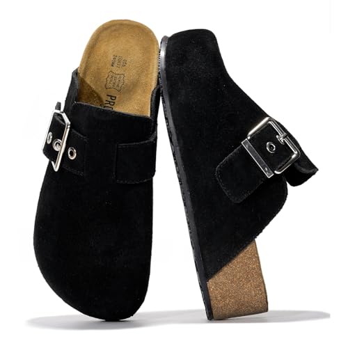 Project Cloud Clogs für Damenschuhe – Memory-Schaum und rutschfeste Plateau-Keilabsätze für Damen Pantoletten & Clogs 2025 – bequemer, stilvoller Slipper mit verstellbaren Riemen (Rhona), Schwarz, 37 von Project Cloud