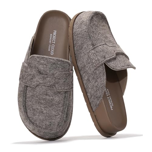 Project Cloud Damen-Clog aus echtem Wildleder, Memory-Schaum, Fußgewölbeunterstützung, rutschfeste Sohle, Pantoletten und Clogs für Damenschuhe, Plateau-Winterschuhe (schaumig), Taupe Wolle, 39.5 EU von Project Cloud
