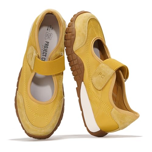 Project Cloud Damen-Schuhe – leichte Mary Jane Schuhe für Damen mit Memory-Schaum-Einlegesohle – rutschfeste flache Schuhe für Damenschuhe – modische Damen-Sneaker 2025 (Donna), Senf, 39.5 EU von Project Cloud