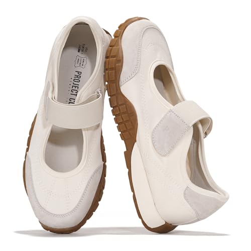 Project Cloud Damen-Schuhe – leichte Mary Jane Schuhe für Damen mit Memory-Schaum-Einlegesohle – rutschfeste flache Schuhe für Damenschuhe – modische Damen-Sneaker 2025 (Donna), Weiss/opulenter Garten von Project Cloud