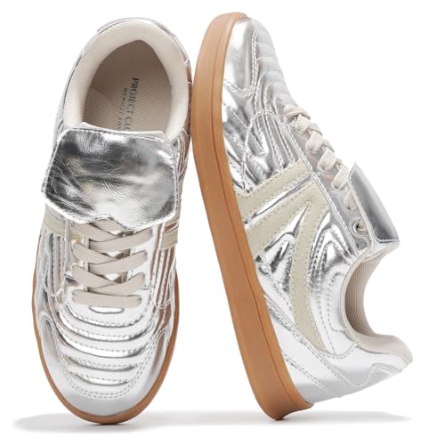 Project Cloud Damen-Sneaker, Memory-Schaum, Freizeitschuhe für Damen, Schuhe, Schnürung, modische Sneaker, rutschfest, bequem, trendige Schuhe für Damen (Madrid), silber, 39.5 EU von Project Cloud