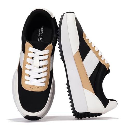 Project Cloud Damen-Sneaker, Memory-Schaum-Einlegesohle und leichte Federschuhe, rutschfeste Schnürschuhe, trendige Schuhe, modische Sneaker für Damen 2025, Hellbraun, 42 EU von Project Cloud