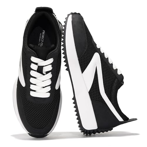 Project Cloud Damen-Sneaker, Memory-Schaum-Einlegesohle und leichte Federschuhe, rutschfeste Schnürschuhe, trendige Schuhe, modische Sneaker für Damen 2025, Schwarz-Balinda, 38.5 EU von Project Cloud