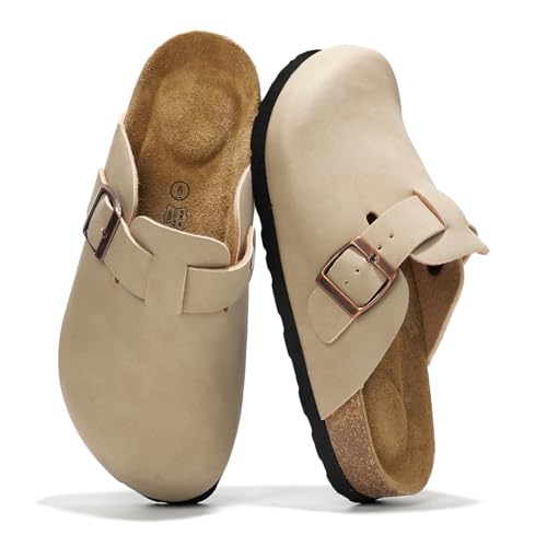 Project Cloud Echtes Leder-Fußbett-Clogs für Damen – Memory Foam Arch Support Hausschuhe für Frauen – Trendige Slip-Ons Damen Pantoletten & Clogs Sandalen (Benton), Beige, 38 EU Weit von Project Cloud