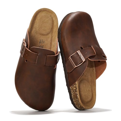 Project Cloud Echtes Leder-Fußbett-Clogs für Damen – Memory Foam Arch Support Hausschuhe für Frauen – Trendige Slip-Ons Damen Pantoletten & Clogs Sandalen (Benton), Braun Distressed, 37.5 EU Weit von Project Cloud