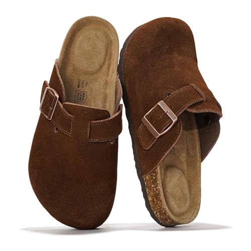 Project Cloud Echtes Leder-Fußbett-Clogs für Damen – Memory Foam Arch Support Hausschuhe für Frauen – Trendige Slip-Ons Damen Pantoletten & Clogs Sandalen (Benton), Cacao Suede, 37.5 EU Weit von Project Cloud