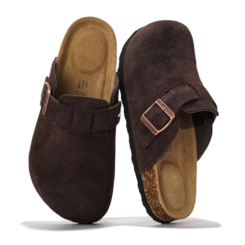 Project Cloud Echtes Leder-Fußbett-Clogs für Damen – Memory Foam Arch Support Hausschuhe für Frauen – Trendige Slip-Ons Damen Pantoletten & Clogs Sandalen (Benton), Choco Brown Suede, 37.5 EU von Project Cloud