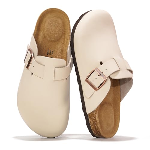 Project Cloud Echtes Leder-Fußbett-Clogs für Damen – Memory Foam Arch Support Hausschuhe für Frauen – Trendige Slip-Ons Damen Pantoletten & Clogs Sandalen (Benton), Cremeweiß, 37.5 EU von Project Cloud