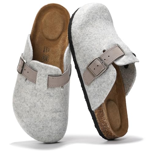 Project Cloud Echtes Leder-Fußbett-Clogs für Damen – Memory Foam Arch Support Hausschuhe für Frauen – Trendige Slip-Ons Damen Pantoletten & Clogs Sandalen (Benton), Hellgraue Wolle, 39 EU von Project Cloud