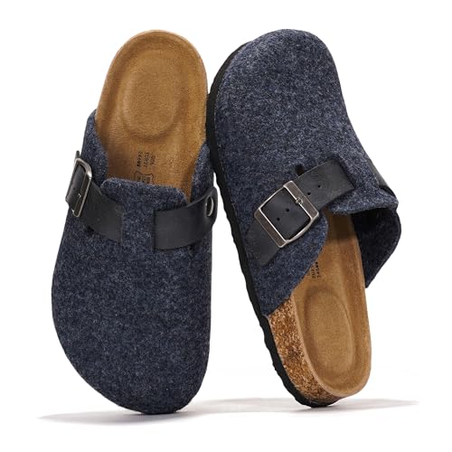 Project Cloud Echtes Leder-Fußbett-Clogs für Damen – Memory Foam Arch Support Hausschuhe für Frauen – Trendige Slip-Ons Damen Pantoletten & Clogs Sandalen (Benton), Marineblaue Wolle, 39 EU von Project Cloud
