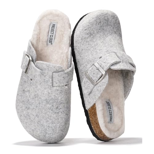 Project Cloud Echtes Leder-Fußbett-Clogs für Damen – Memory Foam Arch Support Hausschuhe für Frauen – Trendige Slip-Ons Damen Pantoletten & Clogs Sandalen (Benton), Natürliche Wolle, 38.5 EU Weit von Project Cloud