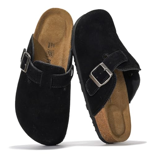 Project Cloud Echtes Leder-Fußbett-Clogs für Damen – Memory Foam Arch Support Hausschuhe für Frauen – Trendige Slip-Ons Damen Pantoletten & Clogs Sandalen (Benton), Schwarzes Wildleder, 43 EU von Project Cloud