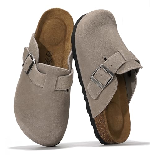 Project Cloud Echtes Leder-Fußbett-Clogs für Damen – Memory Foam Arch Support Hausschuhe für Frauen – Trendige Slip-Ons Damen Pantoletten & Clogs Sandalen (Benton), grau, 41 EU Weit von Project Cloud