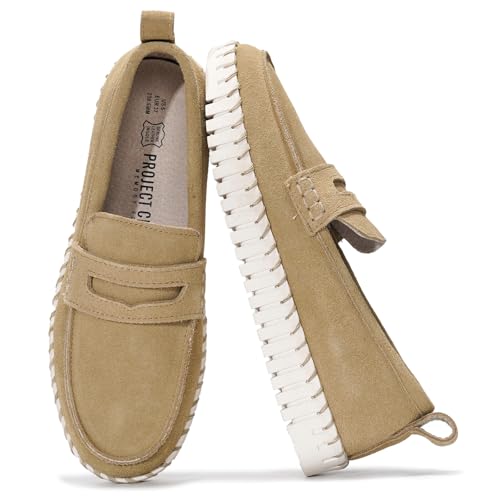 Project Cloud Halbschuhe aus echtem Leder für Damen, Memory-Schaum, rutschfeste Federloafer, flexible Sohle, modische Schuhe für Damen 2025 (Filide), Beige, 38.5 EU von Project Cloud