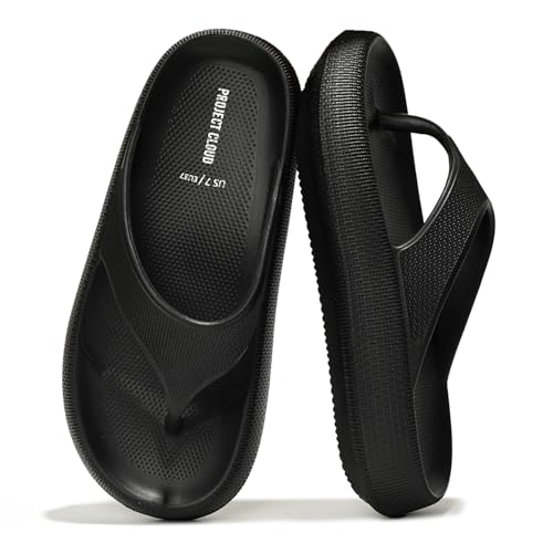 Project Cloud Hausschuhe für Damen, rutschfeste und leichte Hausschuhe, Strand-Essentials, Wasserrutschen für Damen (Kissen), Kissen, schwarz, 9.5-10 von Project Cloud