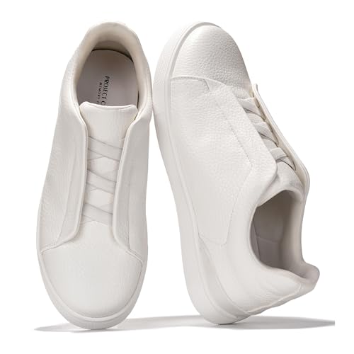 Project Cloud Herren-Sneaker – Memory-Schaum-Einlegesohle für Herren – leichte und rutschfeste Freizeitschuhe für Herren – Alltags-Slip-On-Herren-Sneaker (Hudson), Weißes Pu, 42.5 EU von Project Cloud