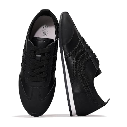 Project Cloud Leder-Barfußschuhe für Damen, Memory-Schaum, Schnürschuhe, leichte und rutschfeste Damenschuhe, lässig, ganztägig, modische Sneaker für 2025 (Tiger), Schwarz, 38.5 EU von Project Cloud