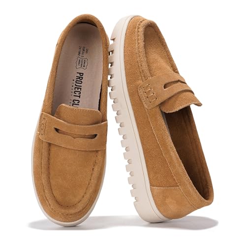 Project Cloud Loafer aus echtem Leder für Damen – Memory-Schaum-Einlegesohlen zum Reinschlüpfen für Damen – leichte Damenschuhe – rutschfeste Damen-Slipper (Filide1), Whiskey, 38 EU von Project Cloud