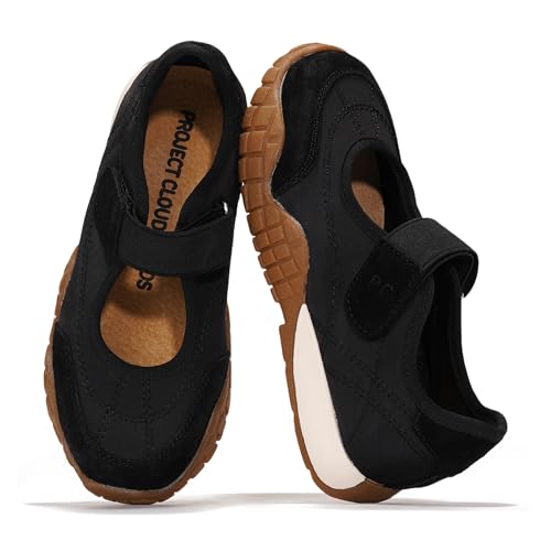 Project Cloud Mädchenschuhe, Memory-Schaum-Einlegesohle, Kinderschuhe, Mädchen-Sneaker, leichte Mary Jane flache und rutschfeste, bequeme Kinder-Sneaker (Little Donna), Schwarz, 27.5 EU von Project Cloud