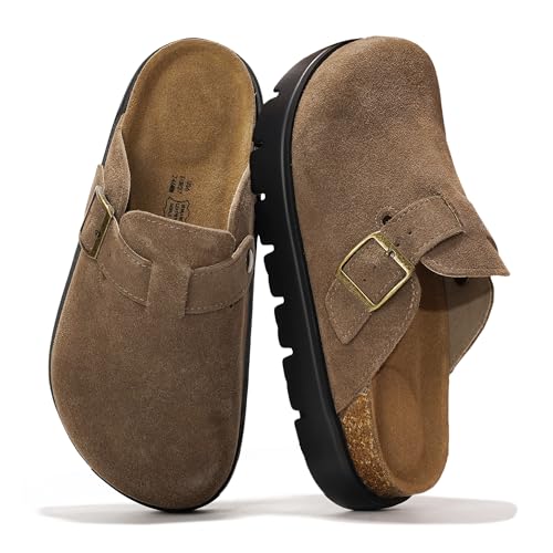 Project Cloud Plateau-Clogs aus echtem Leder für Damenschuhe – Memory-Schaum, Fußgewölbeunterstützung, Korkfußbett, Freizeitschuhe und Pantoletten für Damen 2025 (Benton Chunky), Foss Suede, 41 EU von Project Cloud
